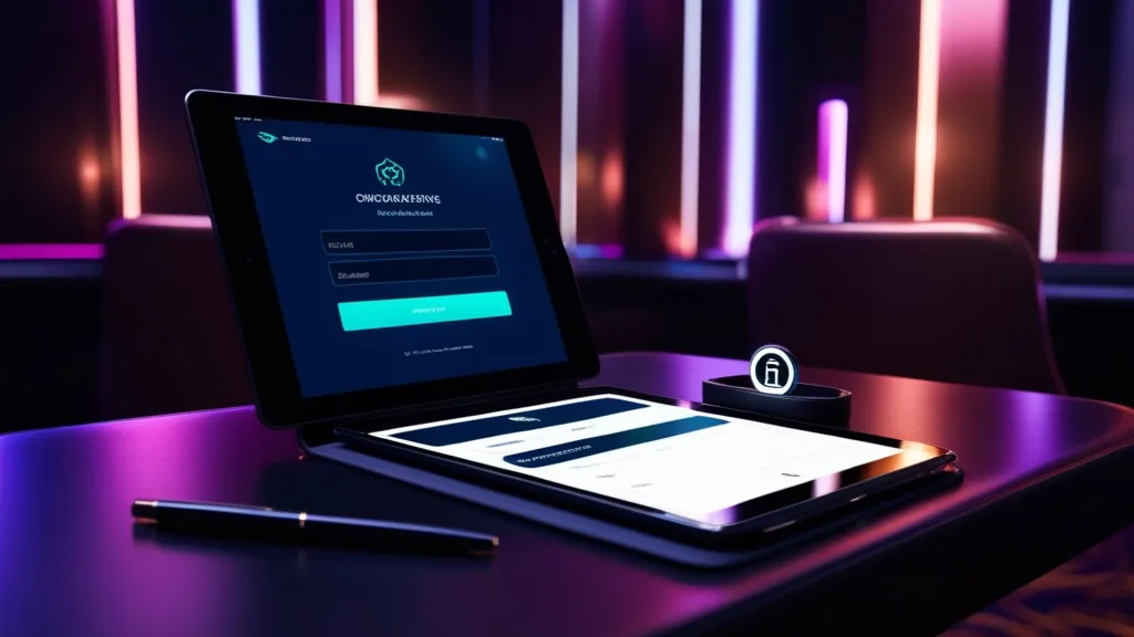 Tablet con modulo di registrazione e simboli di sicurezza